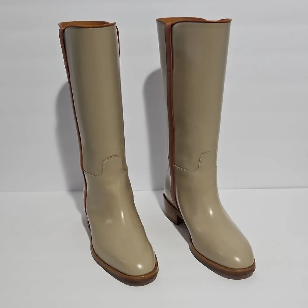 Gucci Women's Unisex Leather Mid-Calf Boot Beige/Tan 8 Shoe Horn Dust Bag Box - Picture 2 of 15